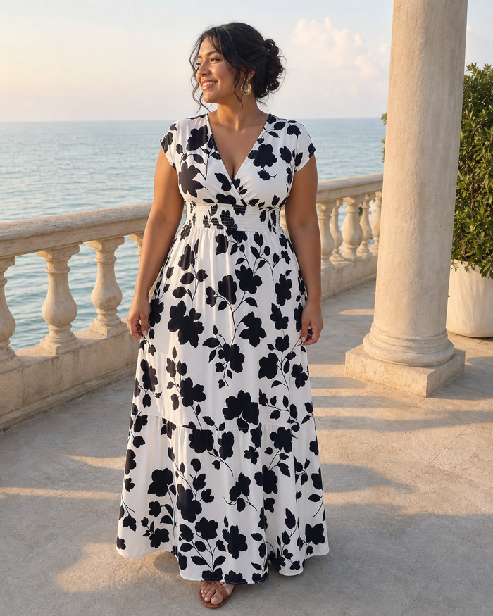 Wrap-Front Empire-Waist Maxi Dress