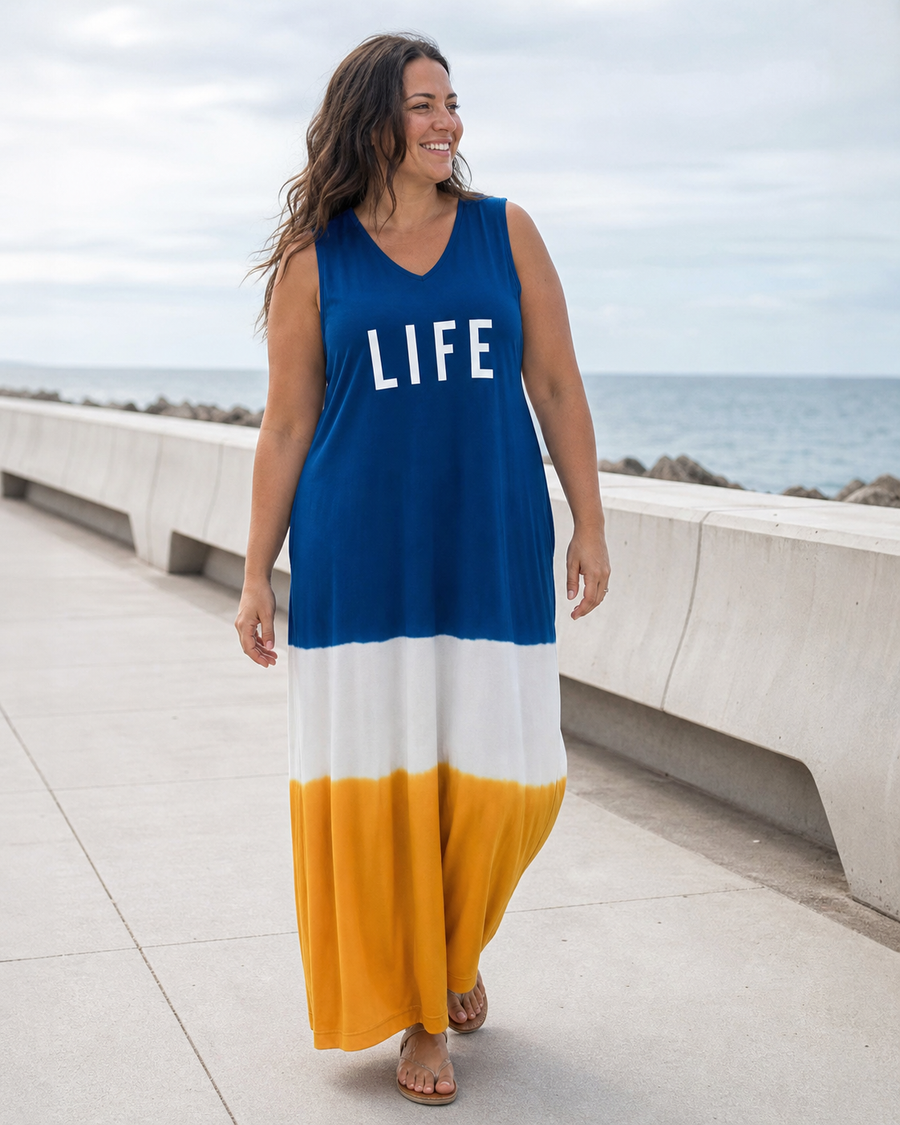 Color-Block Sleeveless Maxi Dress