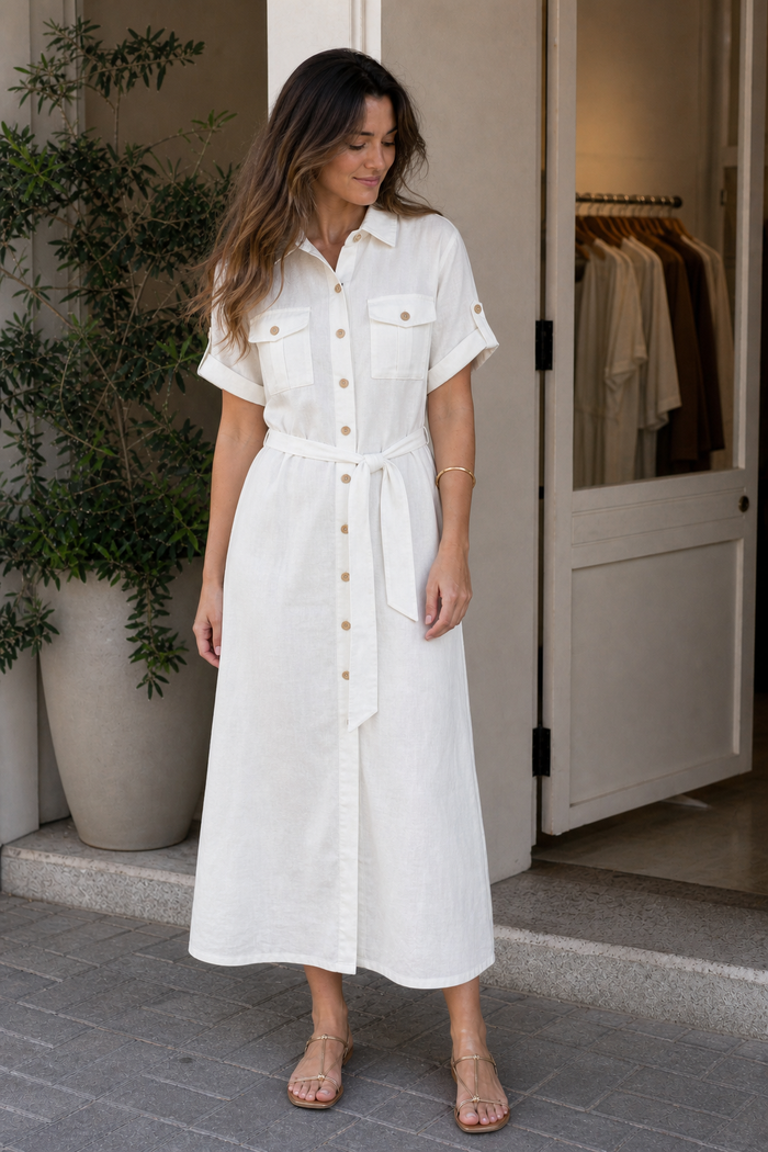 Vestido camisa branco com cinto