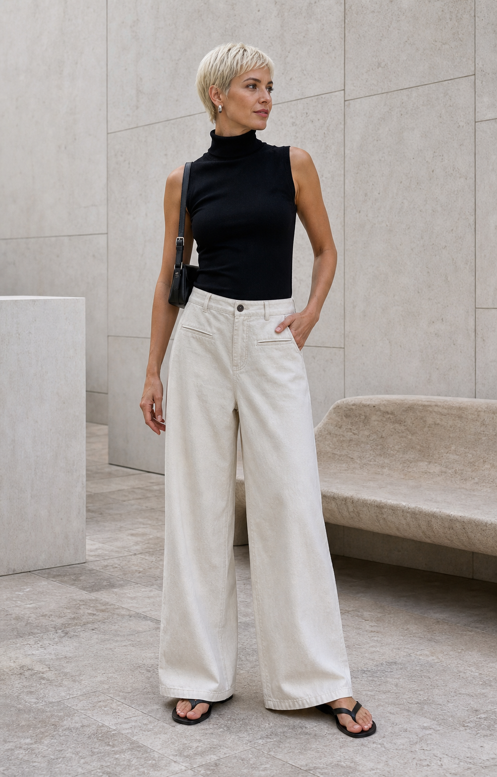 Calca sarja wide leg off white - JMTRICK standard-5 01 真人主图-无腰带米白宽腿裤