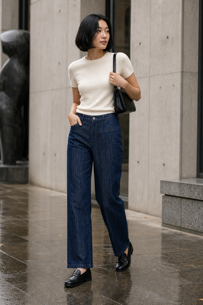 Calca jeans reta escura