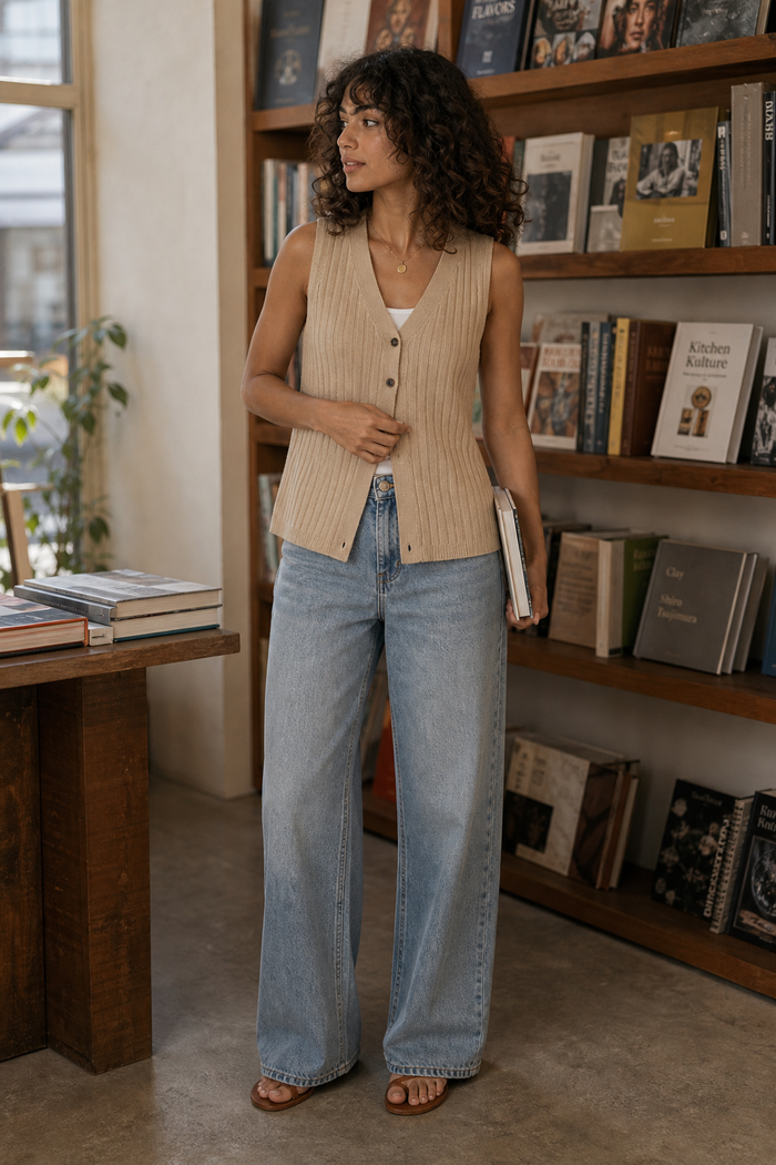 Colete tricot decote V
