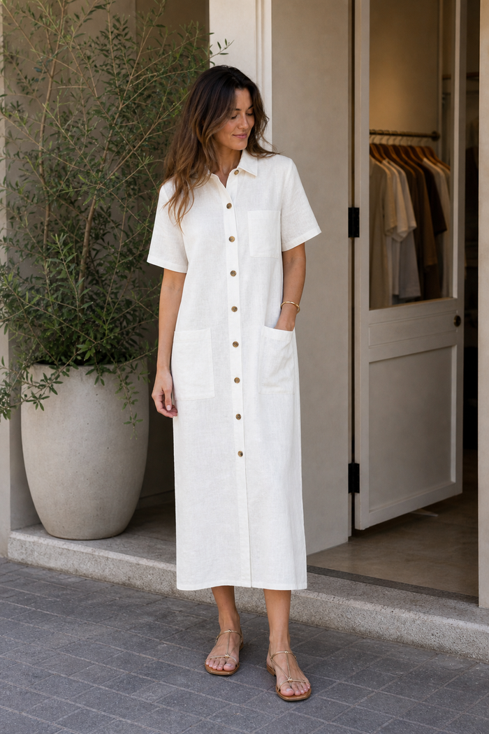 Vestido camisa minimalista com botoes