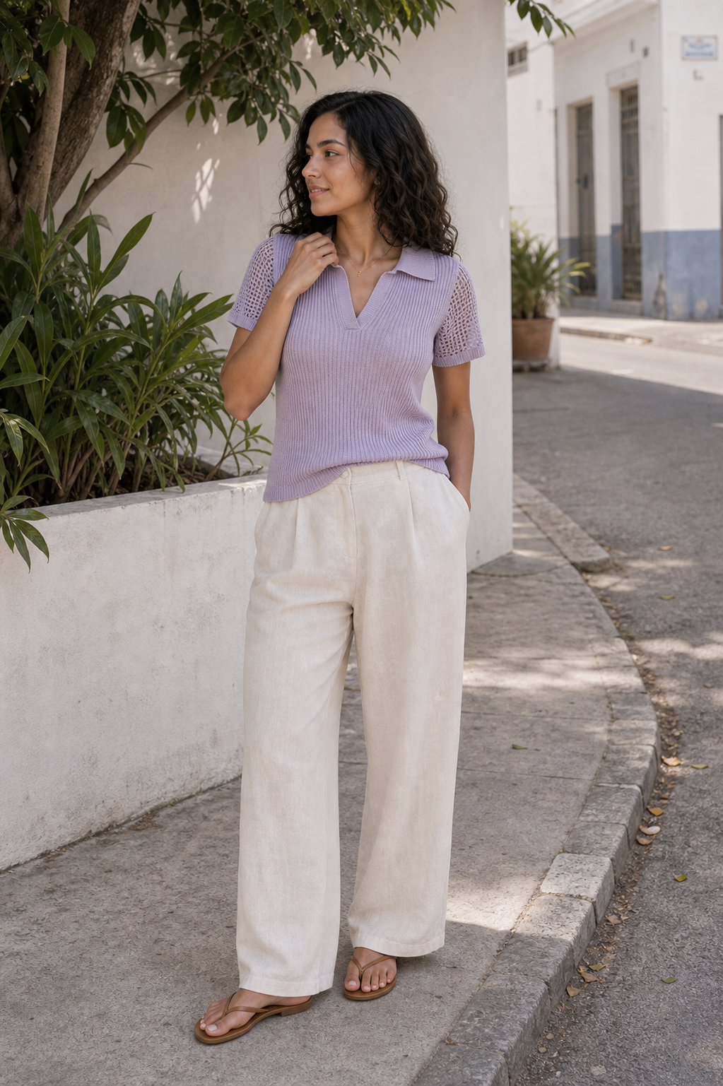 Blusa polo malha manga curta - JMTRICK standard-5 01 真人主图-淡紫短袖针织Polo