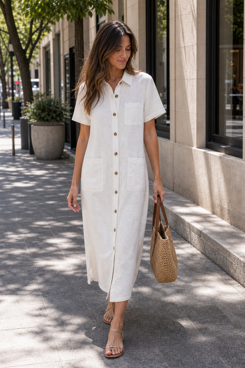 Vestido camisa minimalista com botoes - JMTRICK standard-5 02 真人场景图-城市街拍