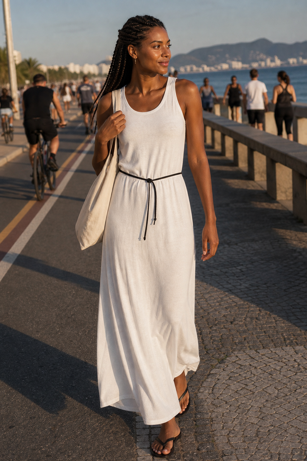 Vestido regata longo color block - JMTRICK standard-5 02 真人场景图-海边步道行走