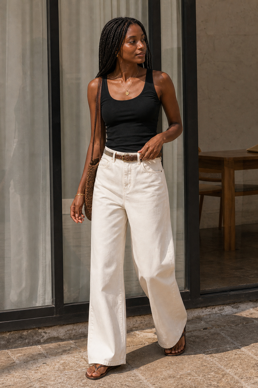Calca wide leg off white - JMTRICK standard-5 02 真人场景图-窗边自然步行