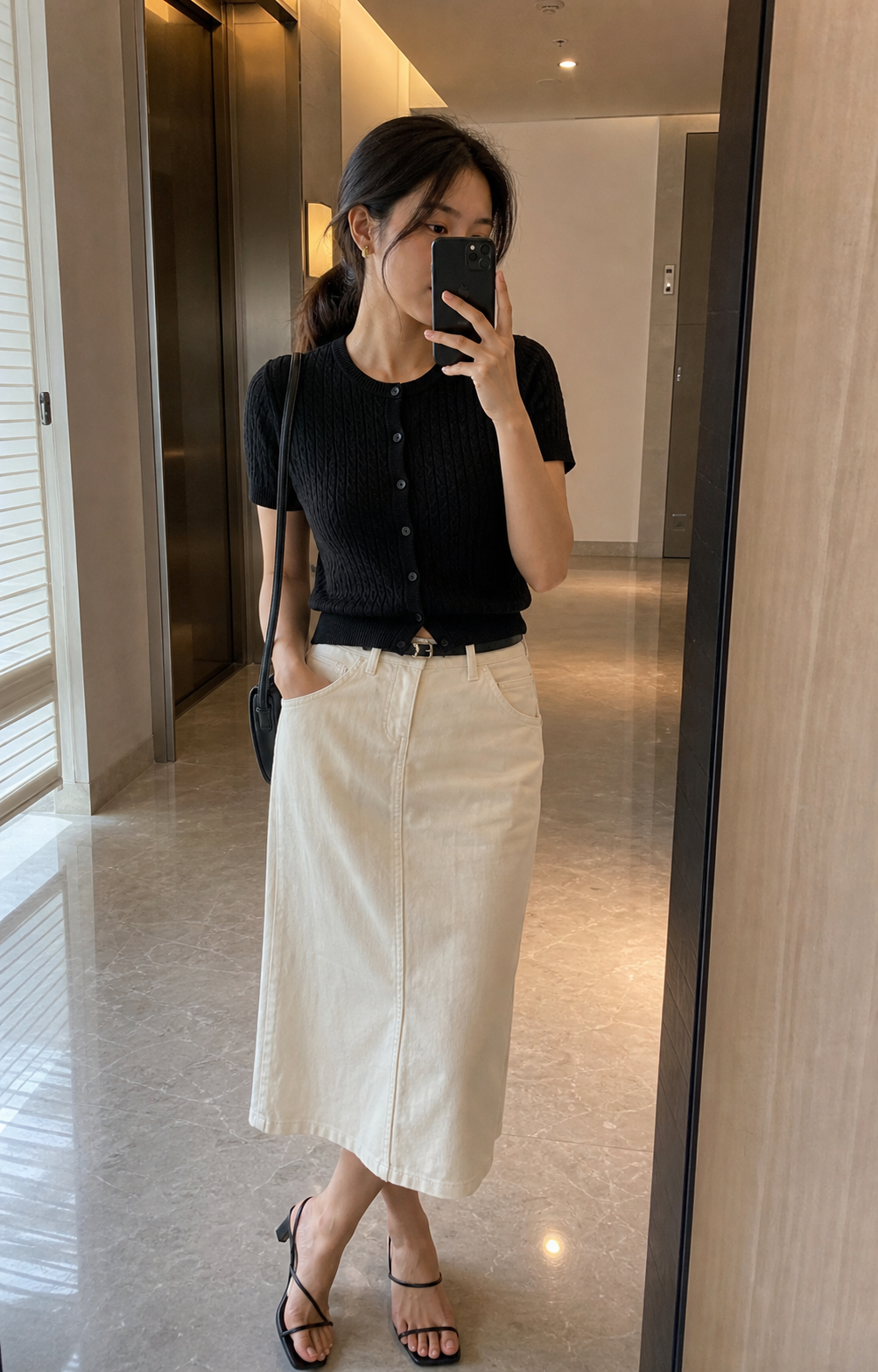 Polo tricot manga curta - JMTRICK standard-5 03 真人场景图-黑色款镜前自拍