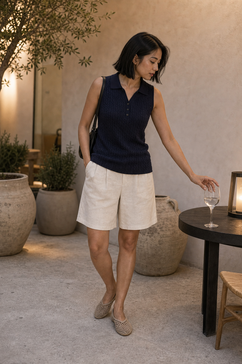 Blusa polo tricot sem mangas - JMTRICK standard-5 03 真人场景图-海军蓝夜间露台