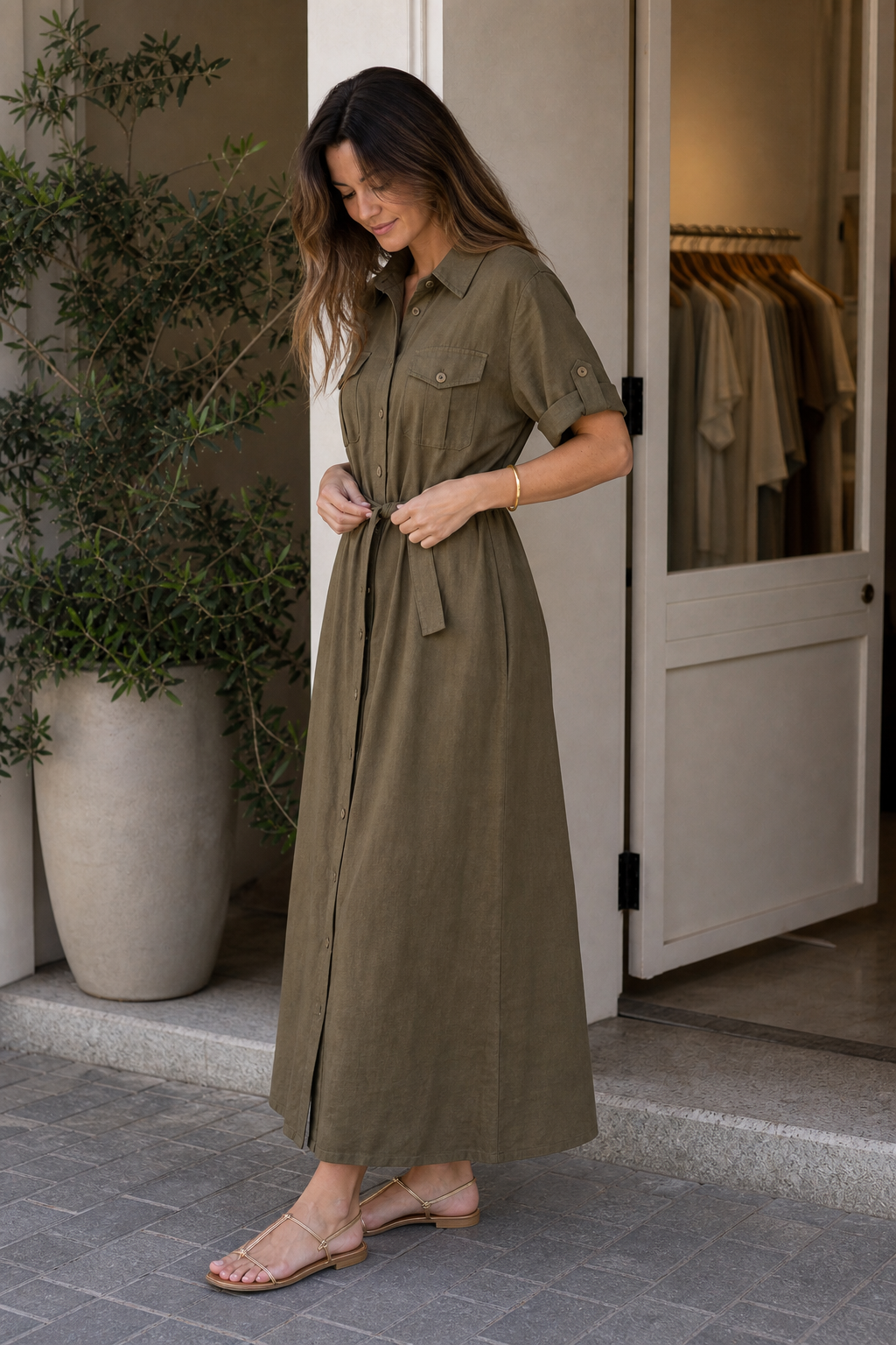 Vestido camisa utilitario caqui - JMTRICK standard-5 03 真人场景图-精品店门口