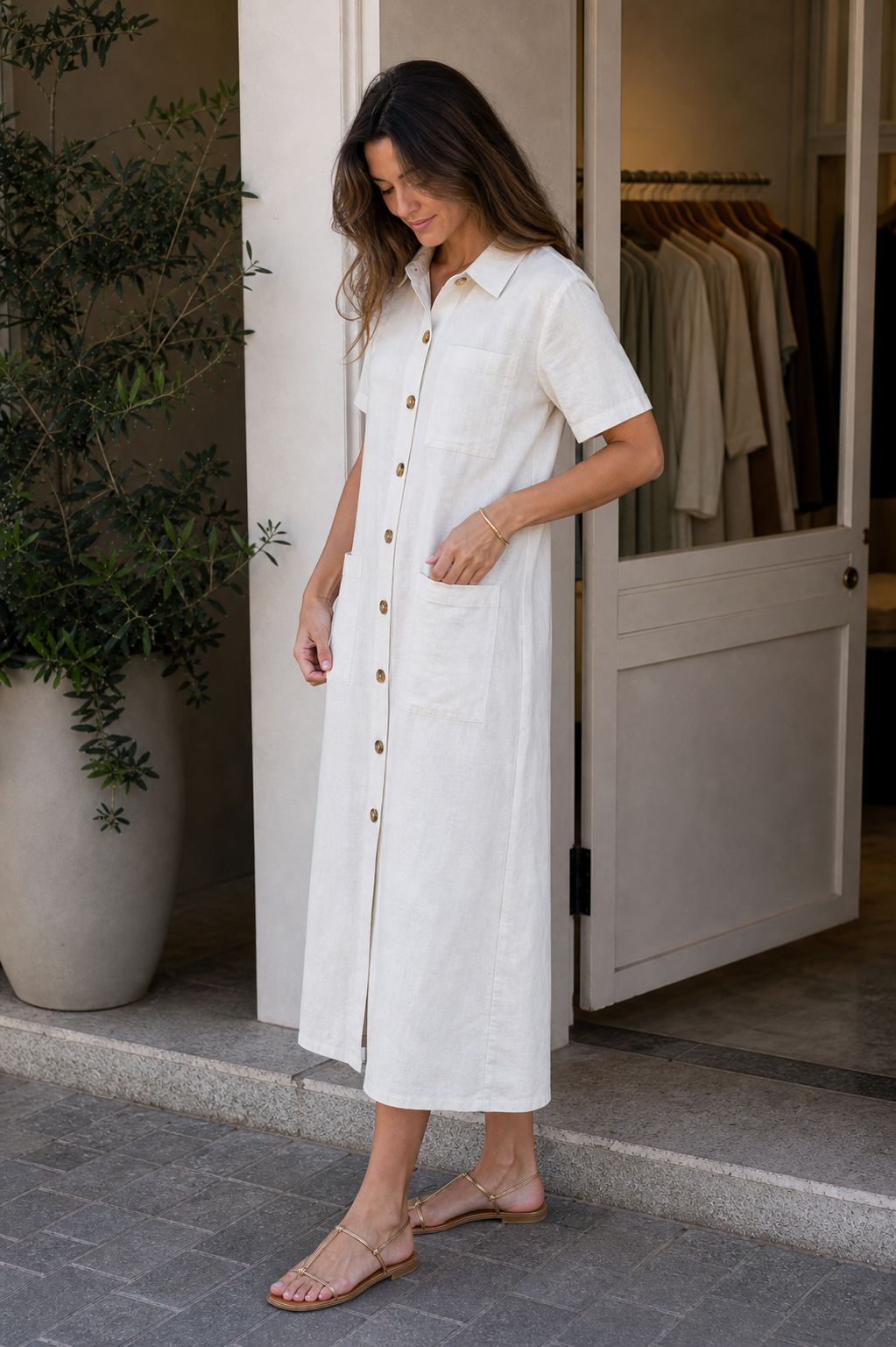 Vestido camisa minimalista com botoes - JMTRICK standard-5 03 真人场景图-精品店门口