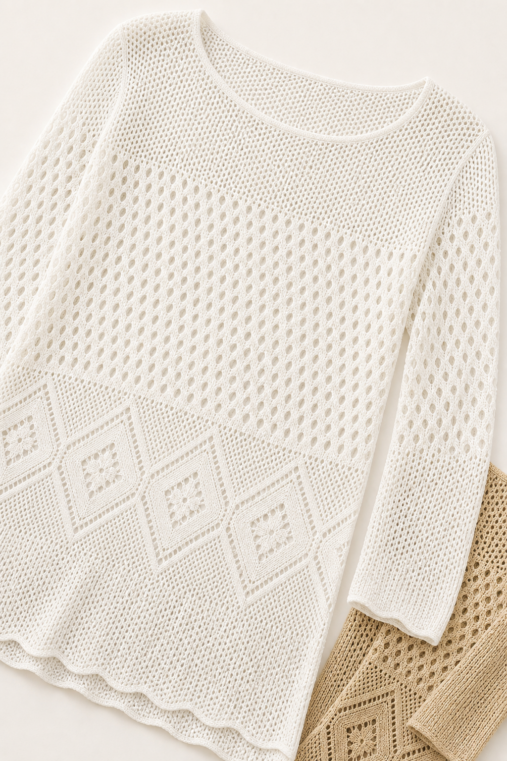 Vestido cover-up tricot vazado - JMTRICK standard-5 04 版型结构细节-长袖镂空菱形