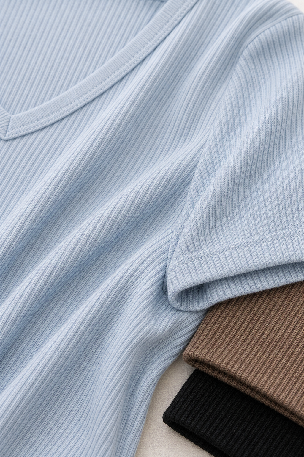 Camiseta basica decote V - JMTRICK standard-5 05 面料细节-柔软罗纹针织