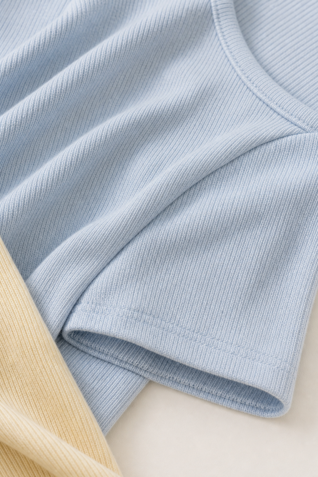 Blusa malha manga curta pastel - JMTRICK standard-5 05 面料细节-轻薄罗纹针织