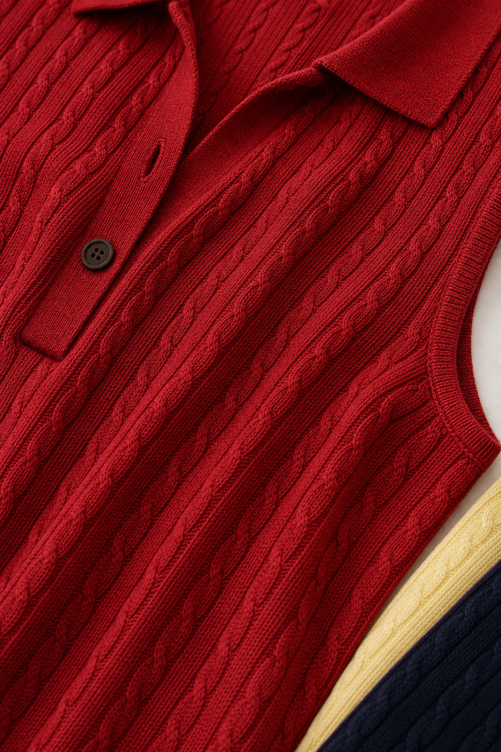 Blusa polo tricot sem mangas - JMTRICK standard-5 05 面料细节-立体罗纹针织