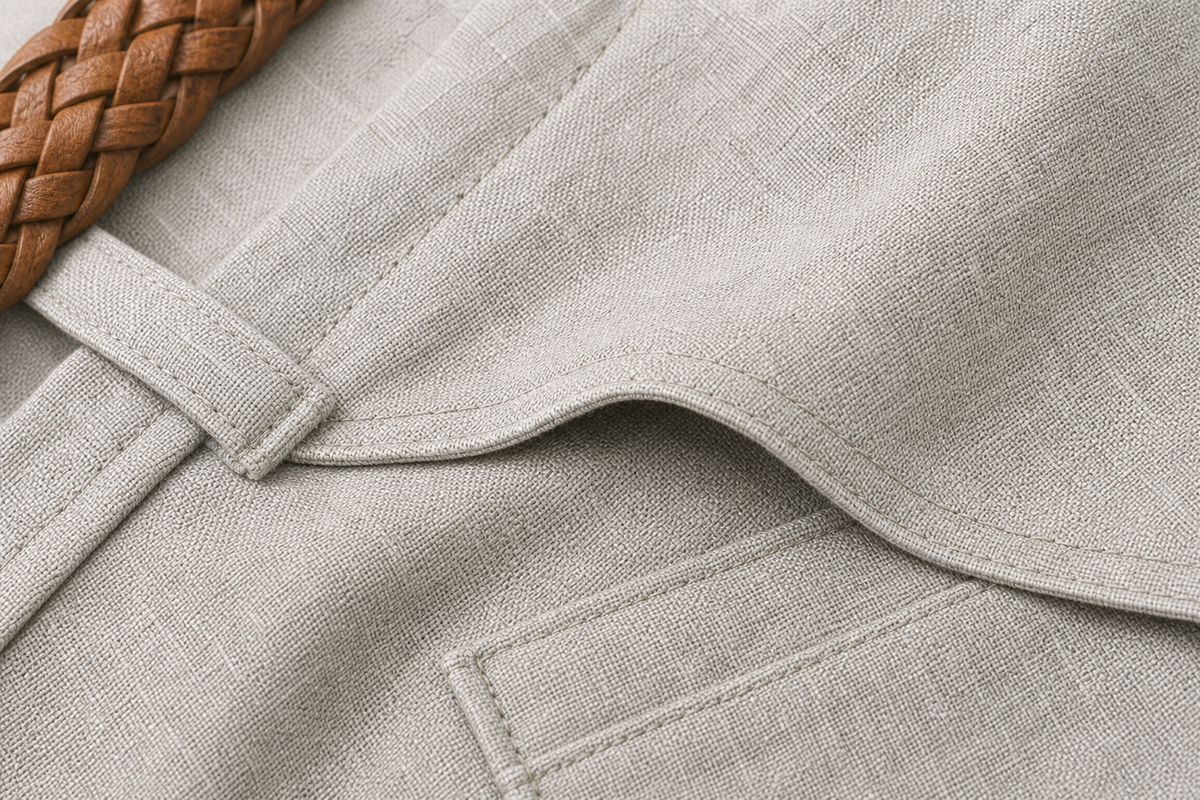 Bermuda alfaiataria com cinto - JMTRICK standard-5 05 面料细节-结构化混纺亚麻