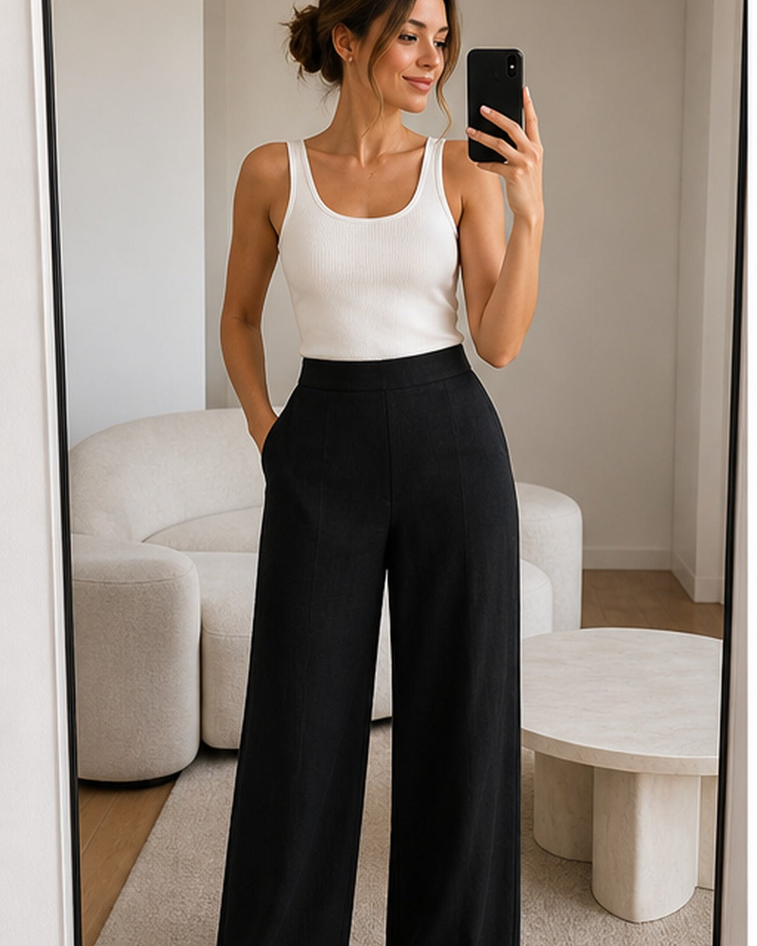 Calca pantalona reta - editorial com modelo 1