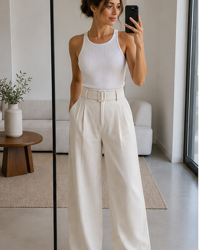 Calca wide leg com cinto