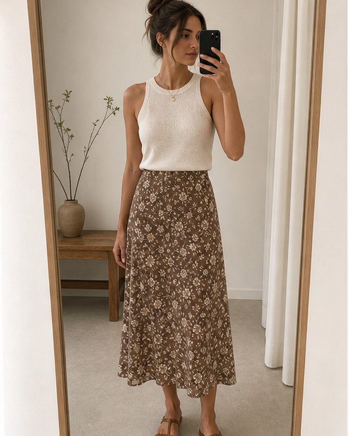 Saia midi estampada floral