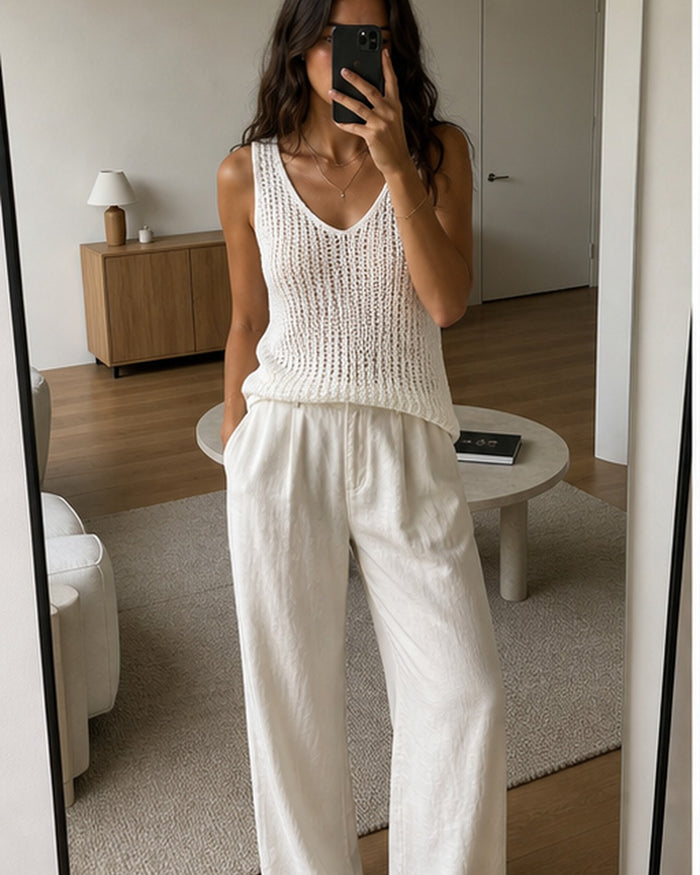 Blusa regata tricot vazado