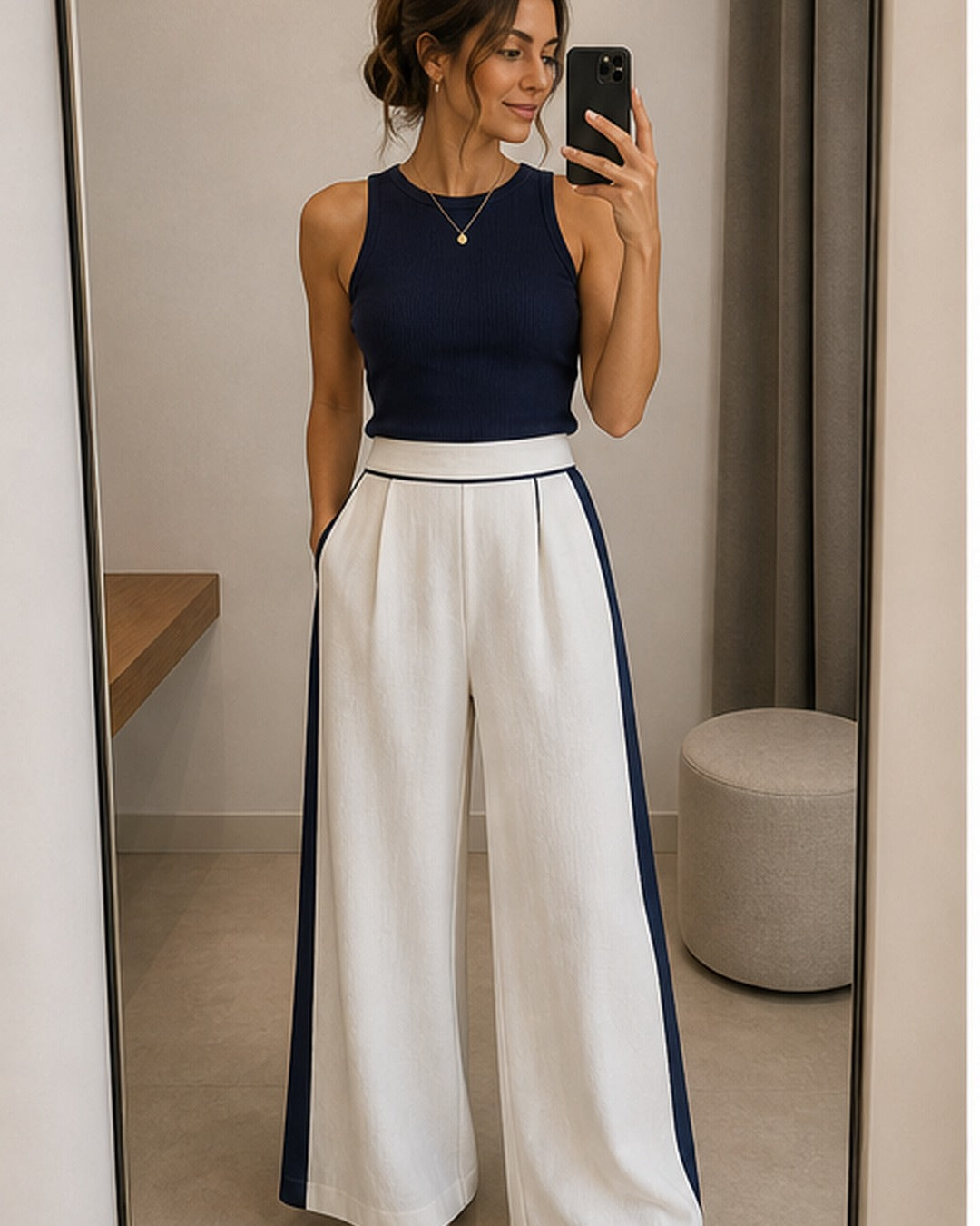 Calca pantalona contraste - editorial com modelo 1