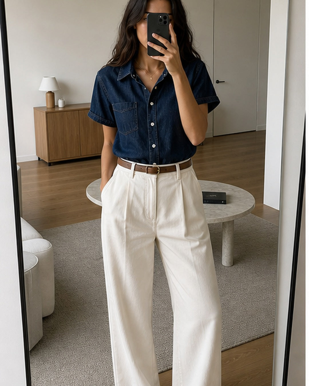 Camisa jeans leve manga curta - editorial com modelo 1