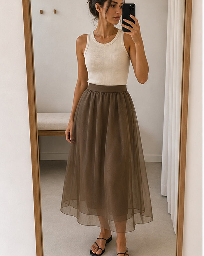 Saia midi organza translucida