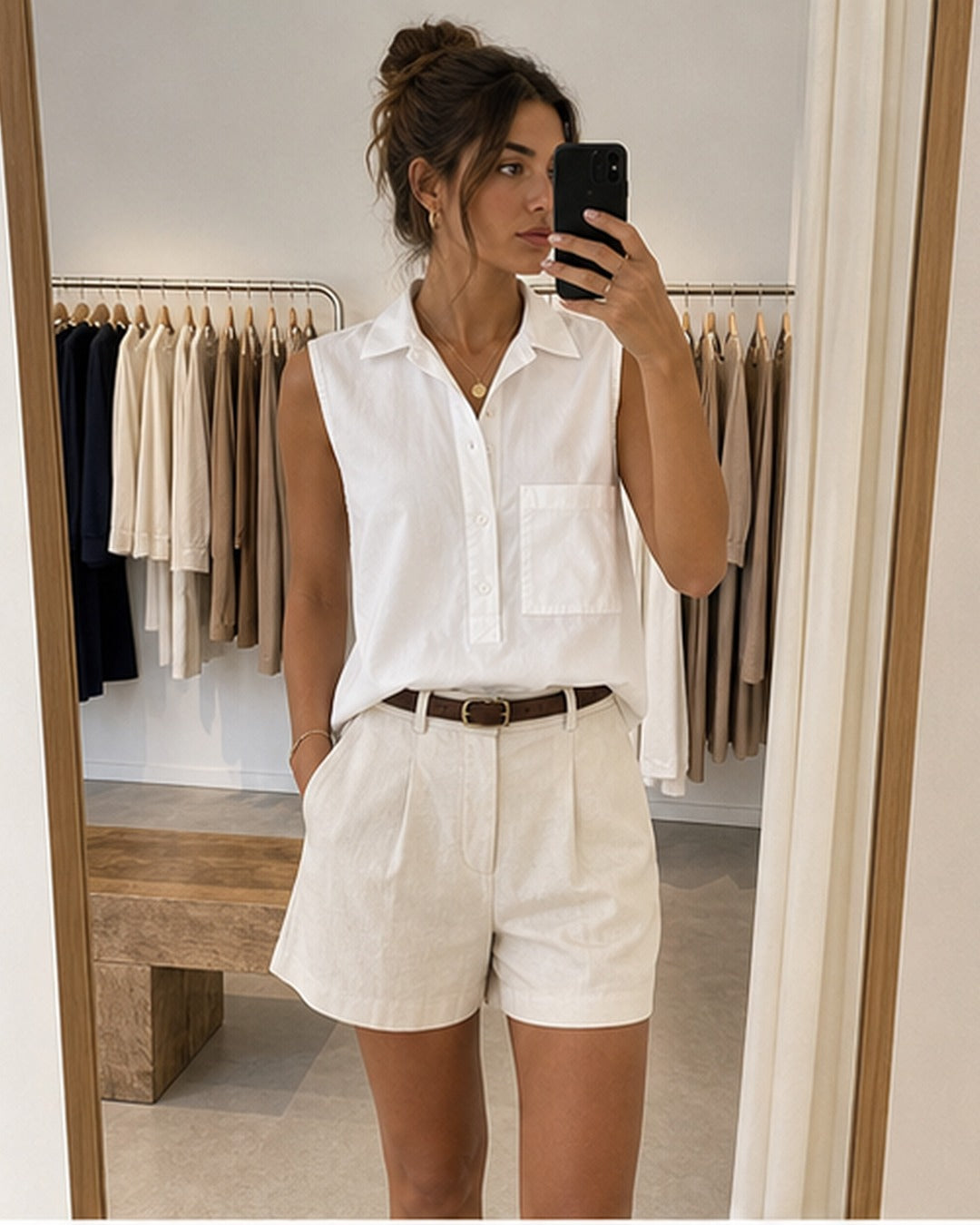 Camisa polo utilitaria sem mangas - editorial com modelo 1