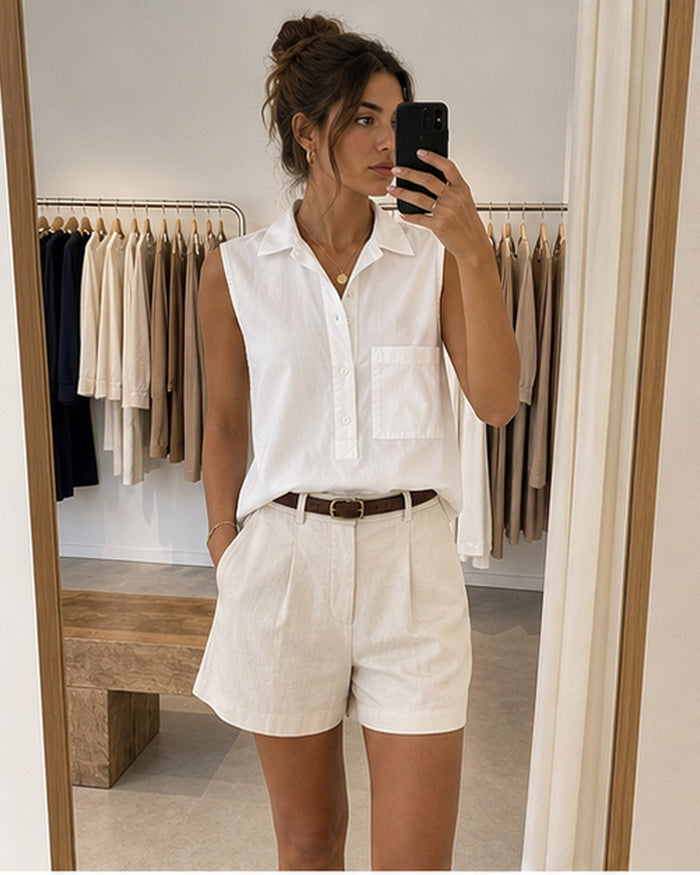 Camisa polo utilitaria sem mangas