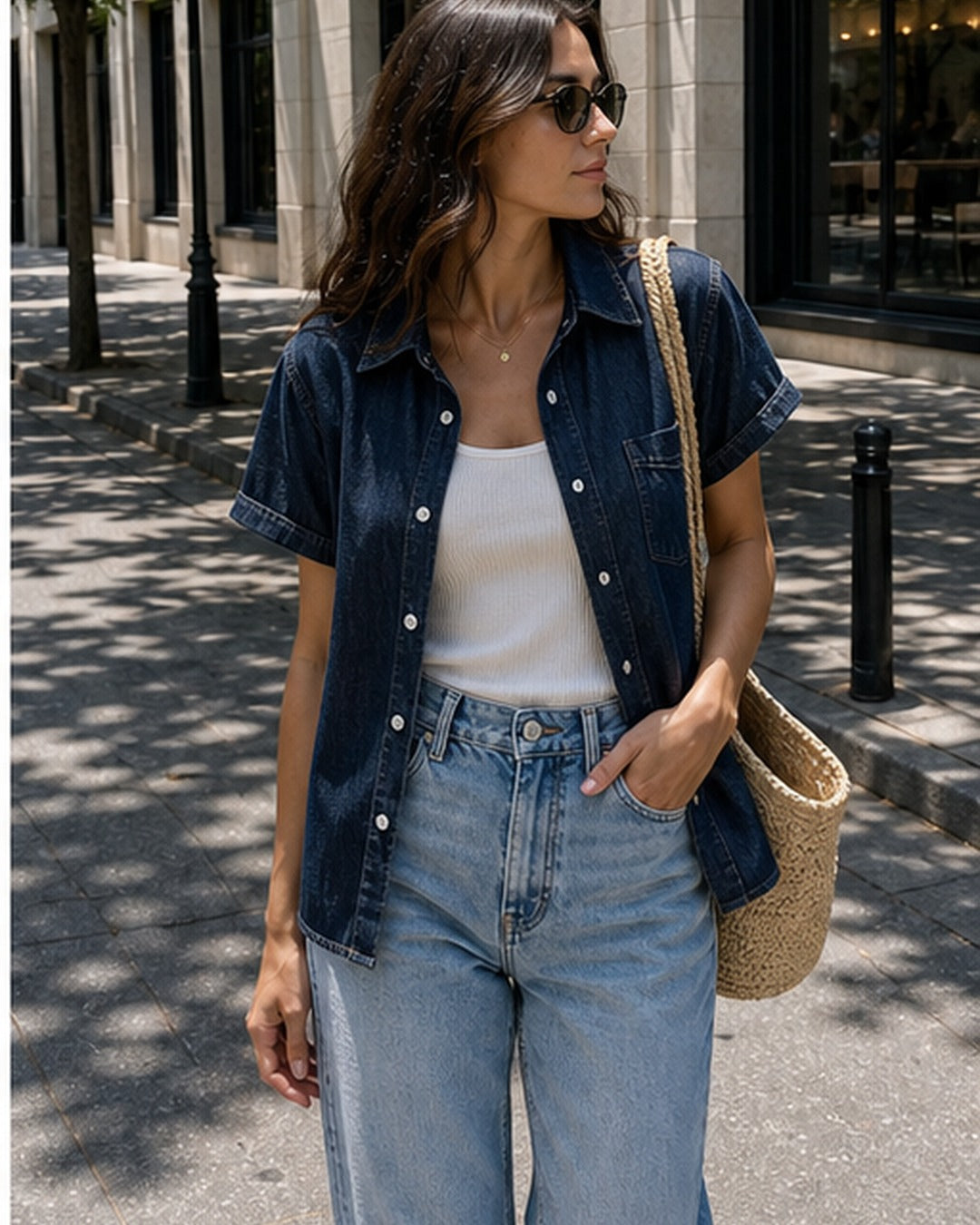 Camisa jeans leve manga curta - editorial com modelo 2