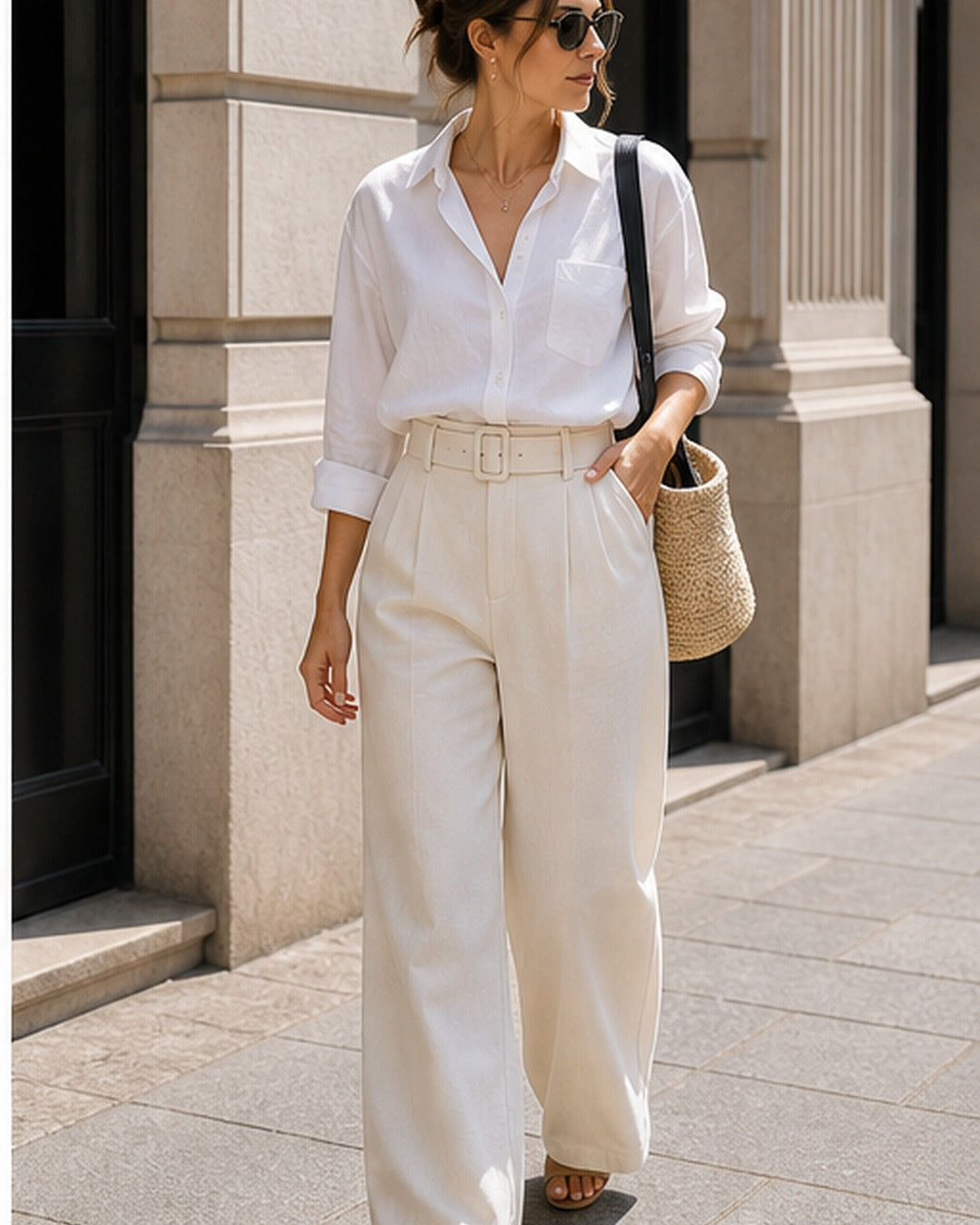 Calca wide leg com cinto - editorial com modelo 2