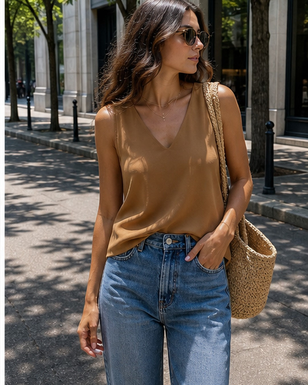 Blusa regata decote V - editorial com modelo 2