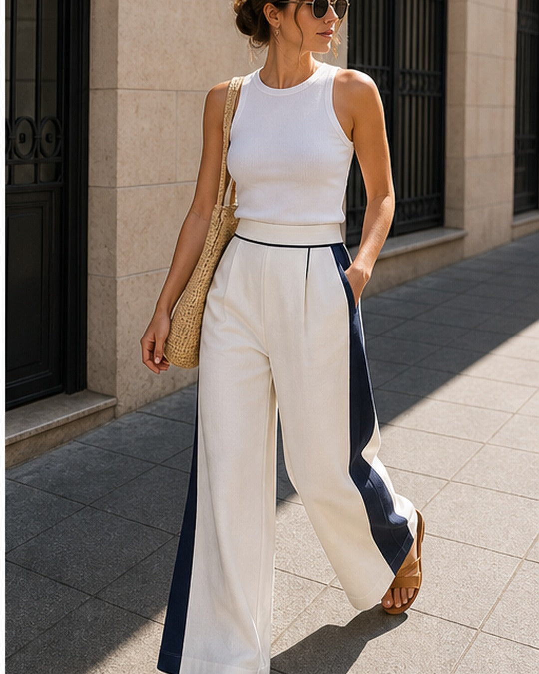 Calca pantalona contraste - editorial com modelo 2