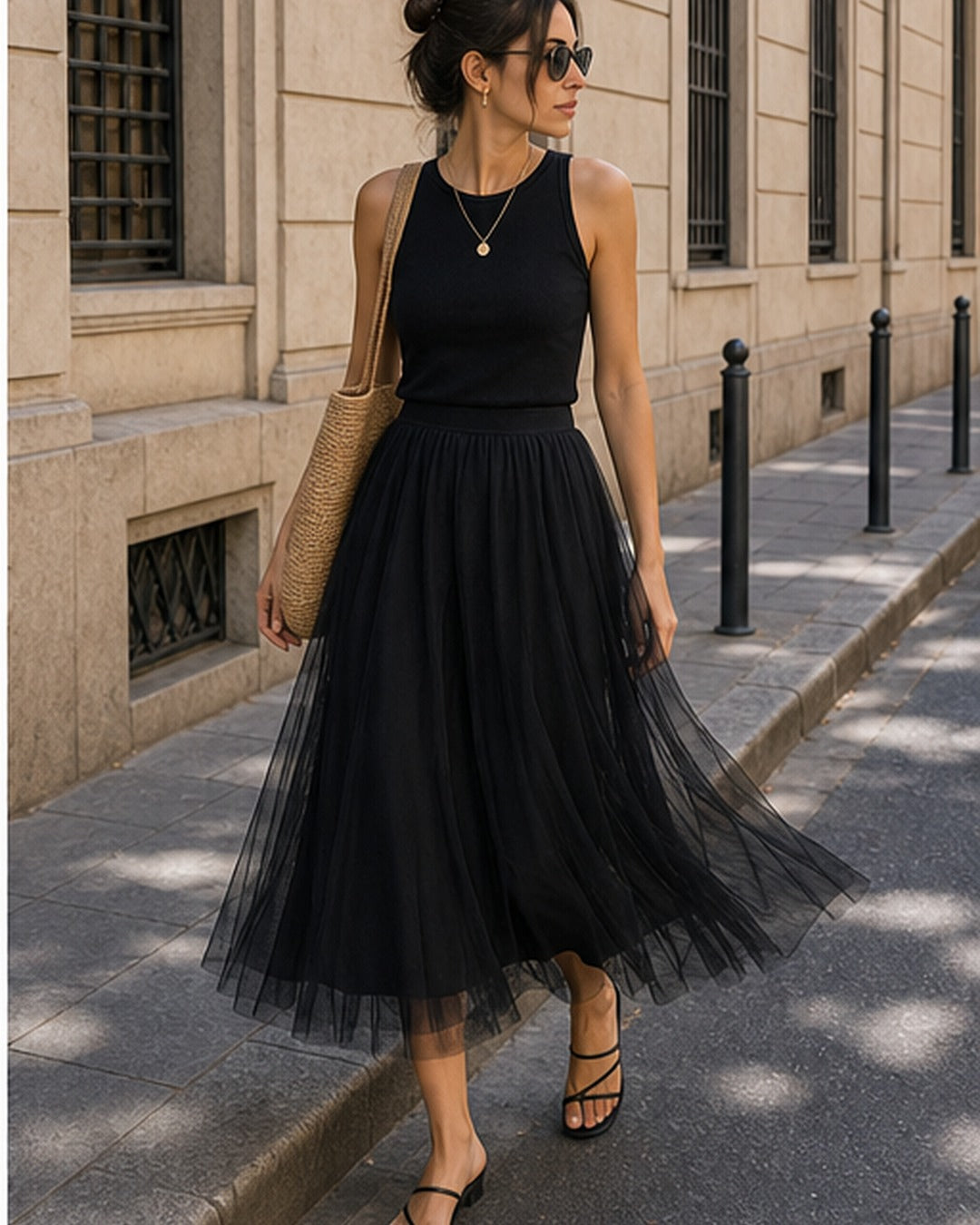 Saia midi tule sobreposta - editorial com modelo 2