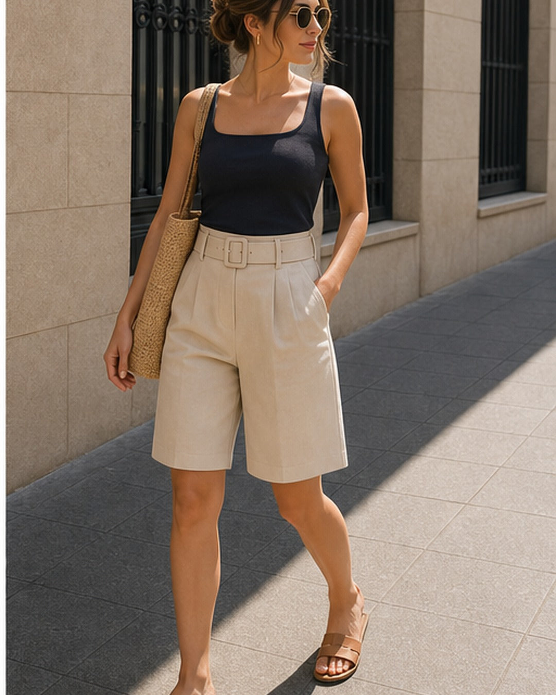 Short alfaiataria com cinto - editorial com modelo 2