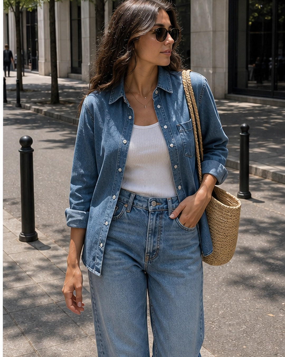 Camisa jeans manga longa - editorial com modelo 2