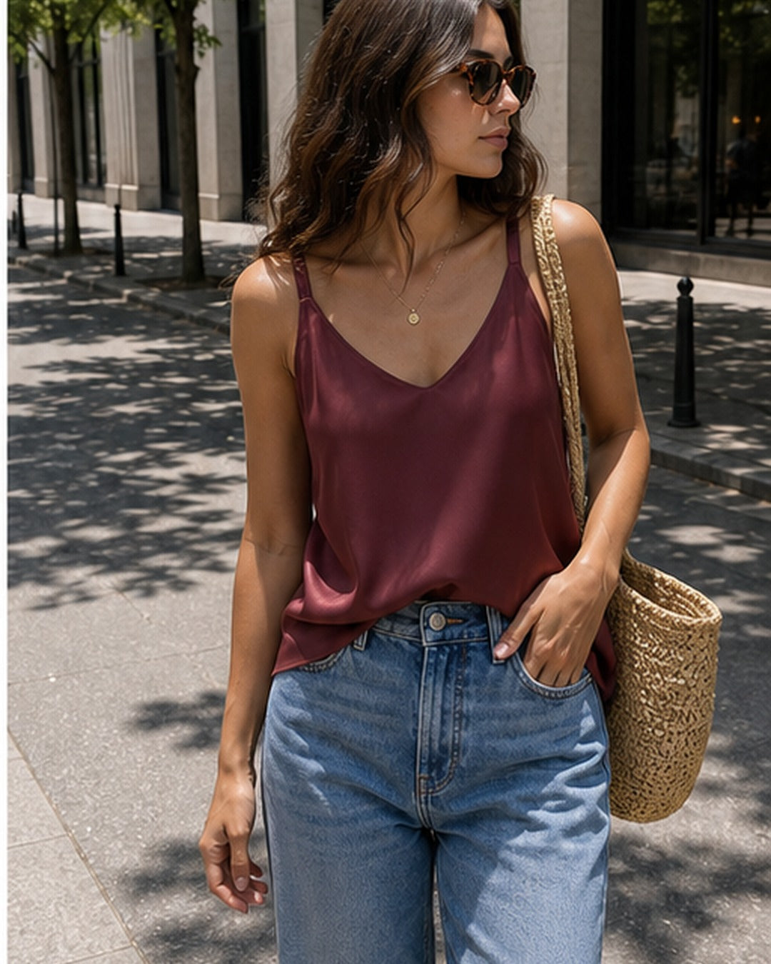 Blusa regata acetinada ampla - editorial com modelo 2