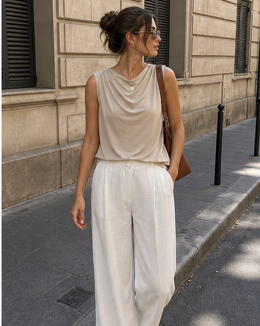 Blusa drapeada sem mangas - editorial com modelo 2