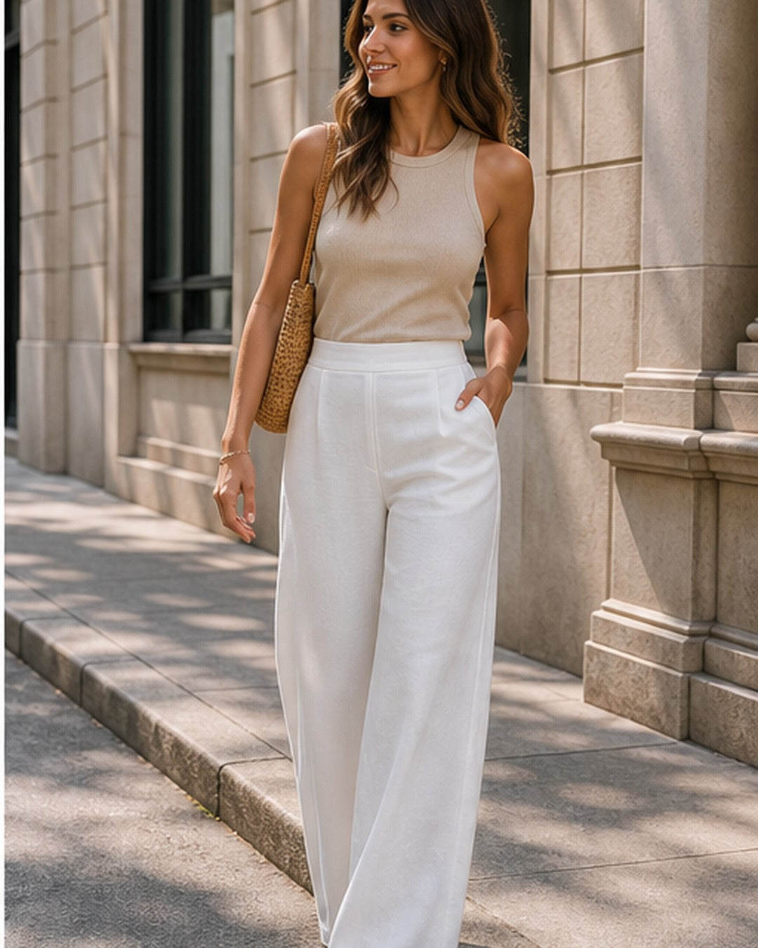 Calca branca wide leg - editorial com modelo 2