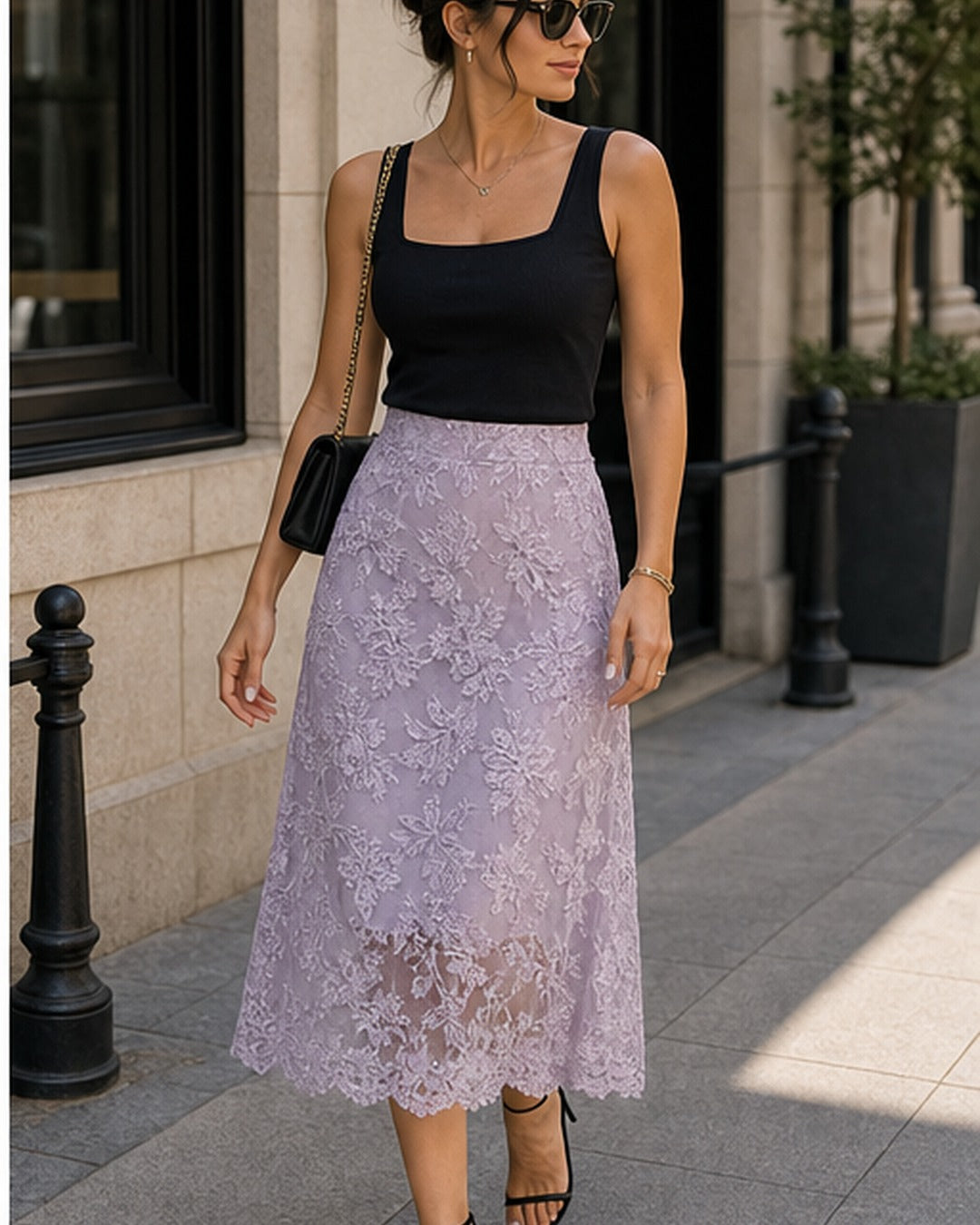 Saia midi renda bordada - editorial com modelo 2