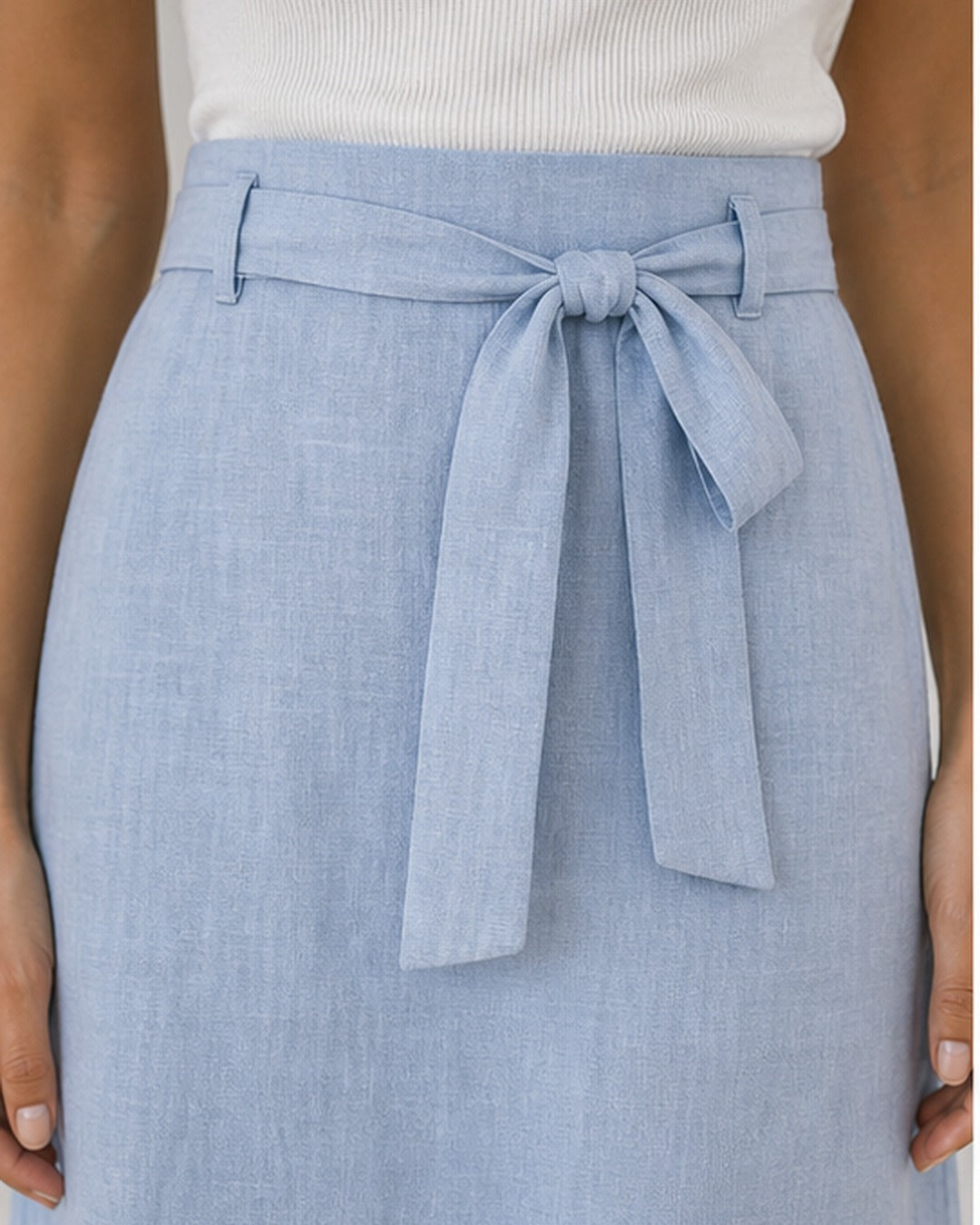 Saia midi linho com faixa - editorial com modelo 3
