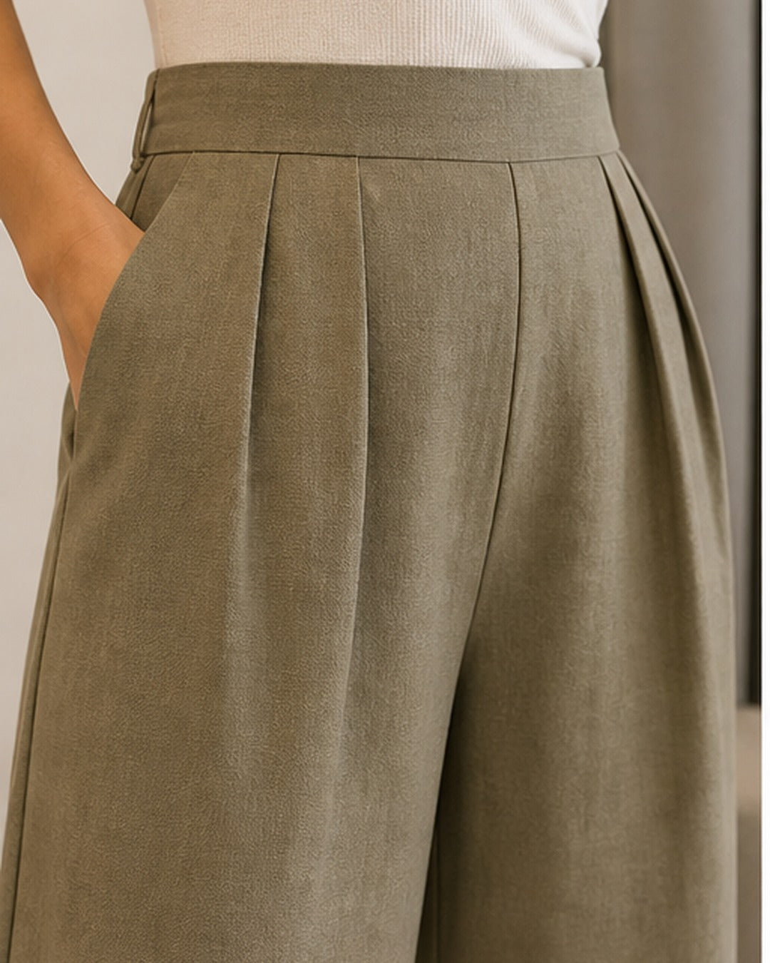 Calca pantacourt com pregas - editorial com modelo 3