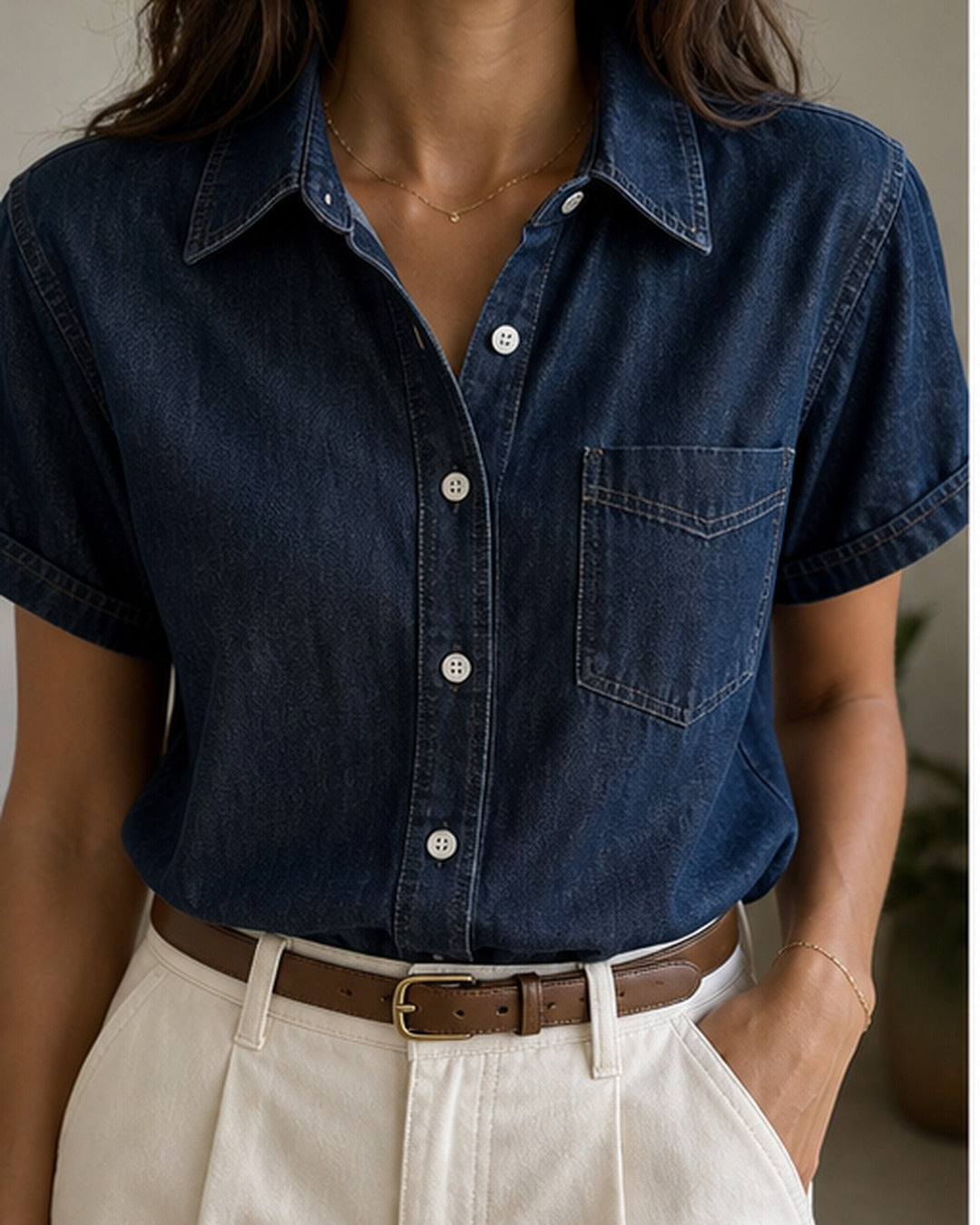 Camisa jeans leve manga curta - editorial com modelo 3