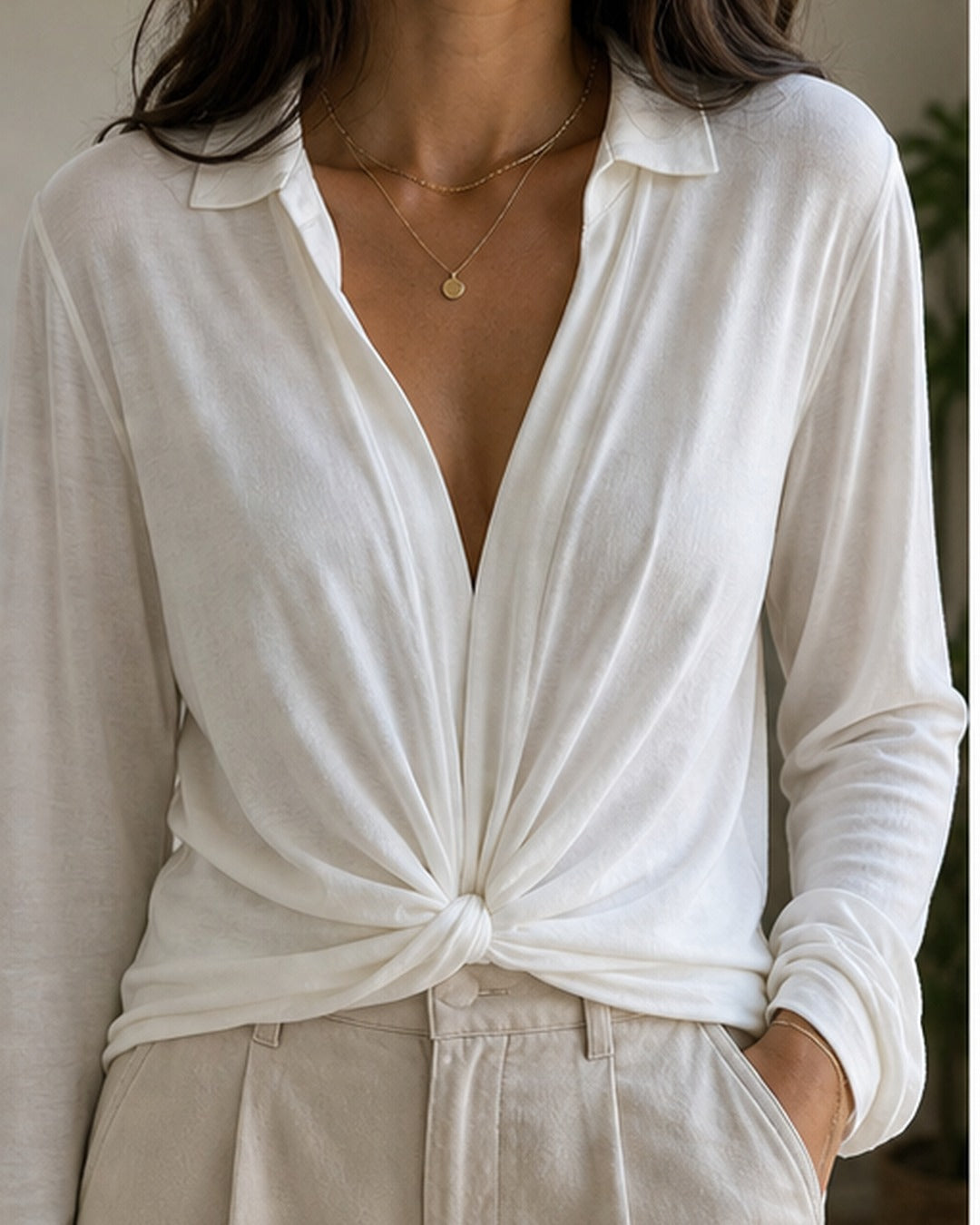 Blusa manga longa com noz frontal - editorial com modelo 3