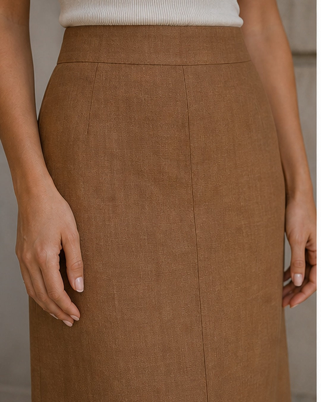 Saia midi reta linho - editorial com modelo 3