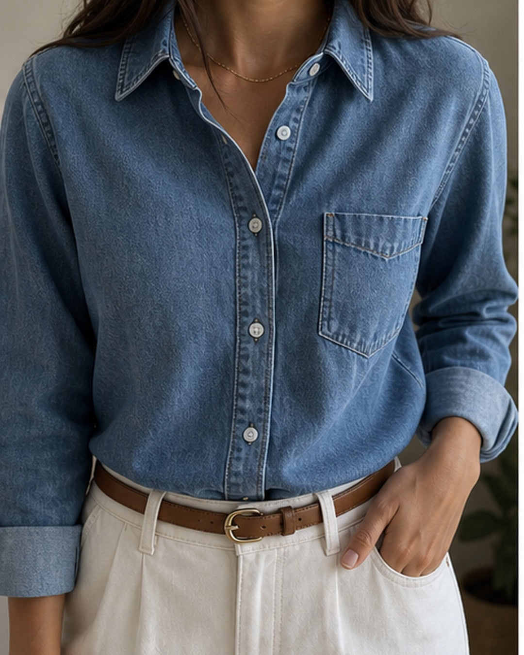 Camisa jeans manga longa - editorial com modelo 3