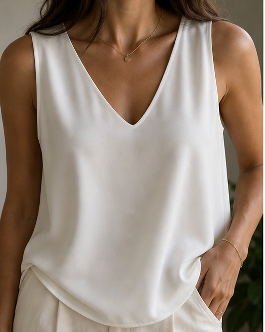 Blusa regata decote V - editorial com modelo 3