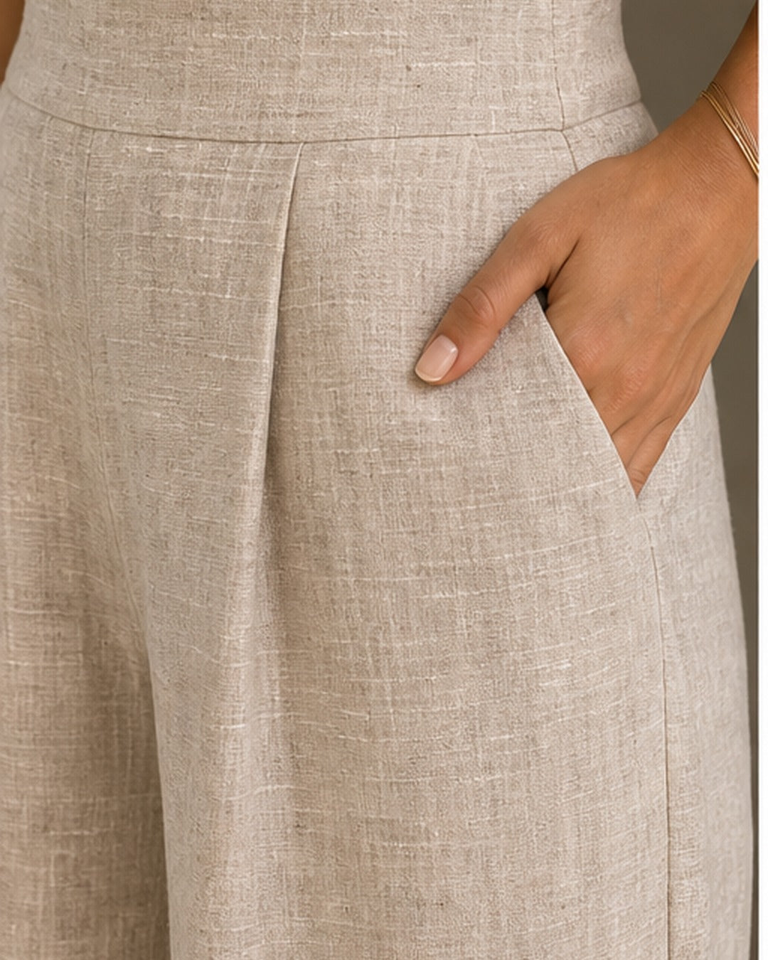 Calca linho wide leg texturizada - editorial com modelo 3