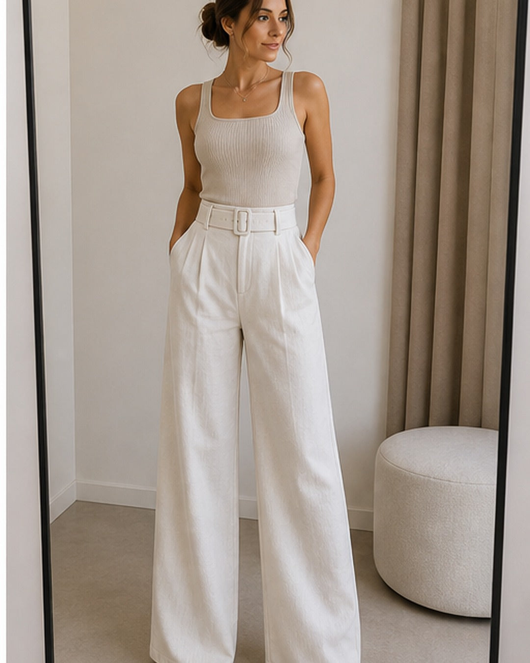 Calca wide leg com cinto - editorial com modelo 4