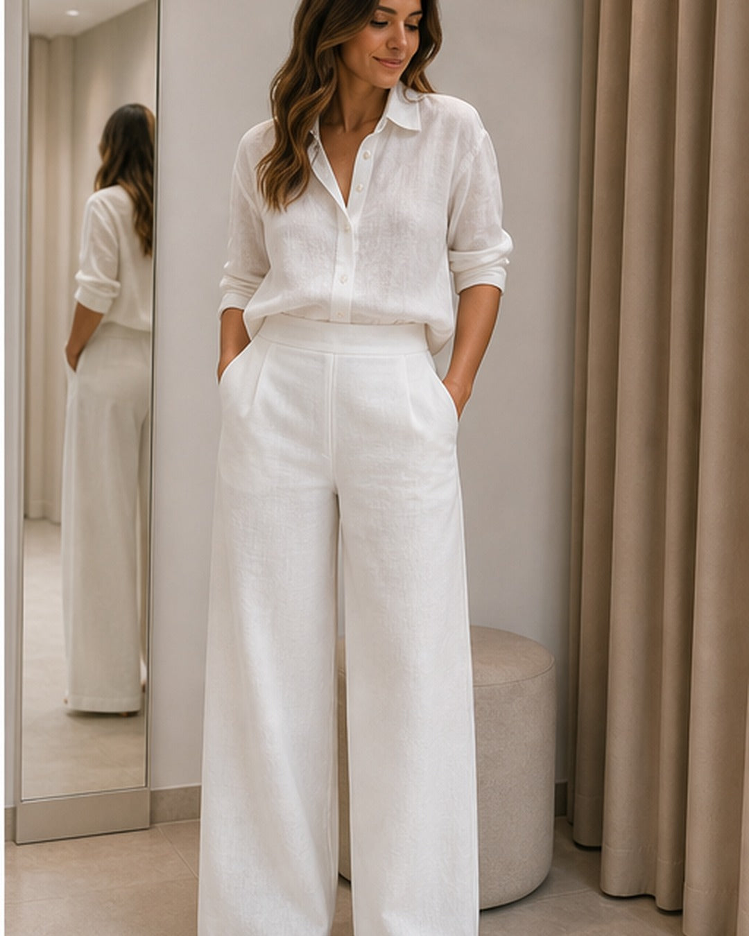 Calca branca wide leg - editorial com modelo 4